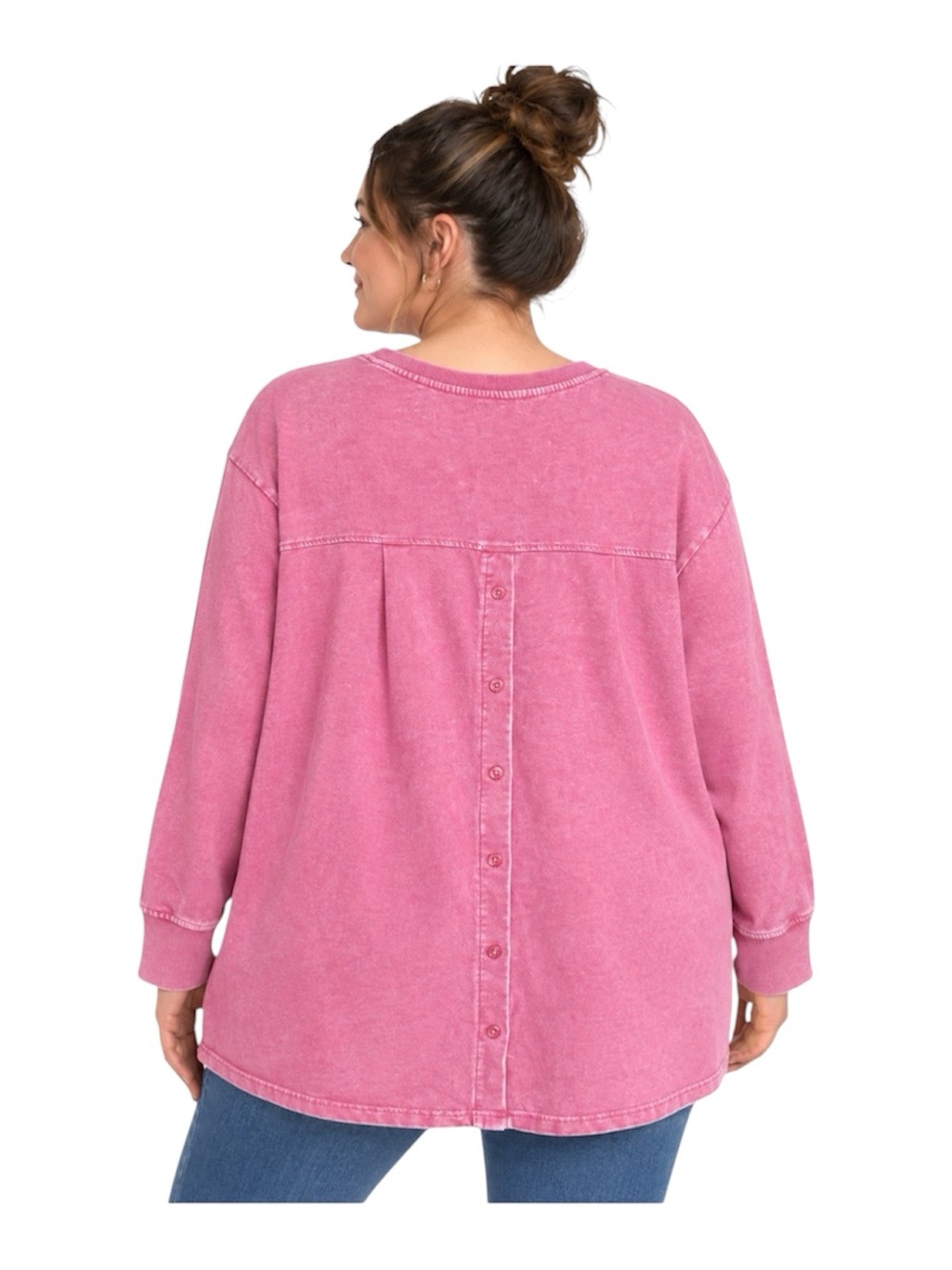 Jane Delancey Womens Plus 2X Pink Button Back Pull Sweatshirt Long Sleeve Top